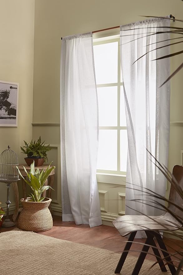 Solino Home European Flax Linen Sheer Curtain 144 Inches Long, 100% Pure Linen White 52 x 144 Inch Long Light Filtering Rod Pocket Window Curtains Panel for Living Room, Bedroom - 1 Panel
