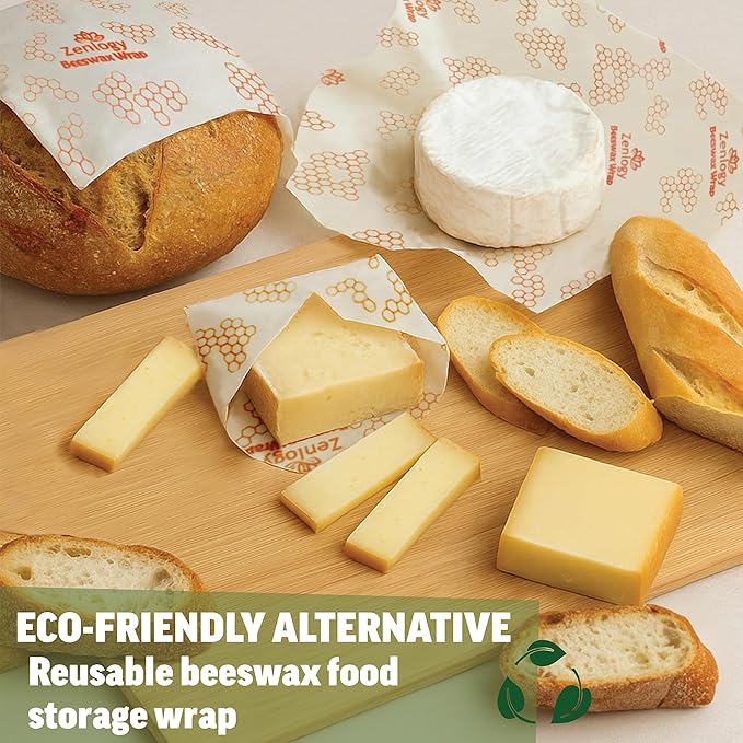 Beeswax Food Wraps 3 Pack (Small, Medium, Large) – Zenlogy Reusable Beeswax Wraps, Organic Cotton & Natural Beeswax, Washable & Plastic Free, Eco Friendly Sustainable Food Storage