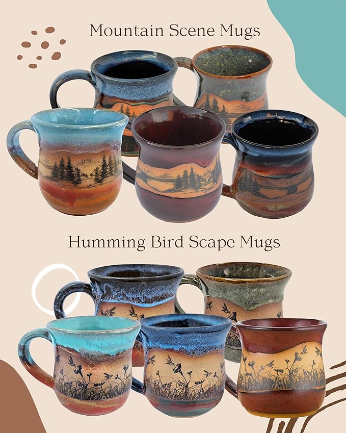 Handmade Ceramic Coffee Mug - Always Azul Mountain Scene 14oz Coffee Mug - Oven, Dishwasher, & Microwave Safe Mug - Kitchen Essentials Made in Colorado, Seamist