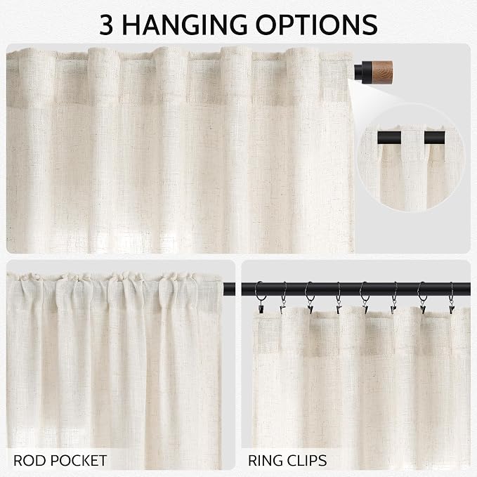 Modern Linen Curtains for Living Room 120 Inches Long Light Filtering Semi Sheer Curtain Back Tab Neutral Luxury Modern Farmhouse Decor Floor to Ceiling High Window for Bedroom 52x120, 2 Panels