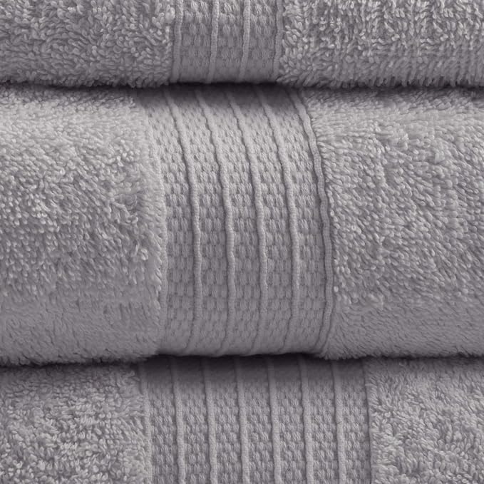 Madison Park Organic 100% Cotton Bathroom Towel Set, Hotel & Spa Quality Highly Absorbent, Quick Dry, Include for Shower, Handwash & Facial Washcloth, Multi-Sizes, Grey (Pack of 2)