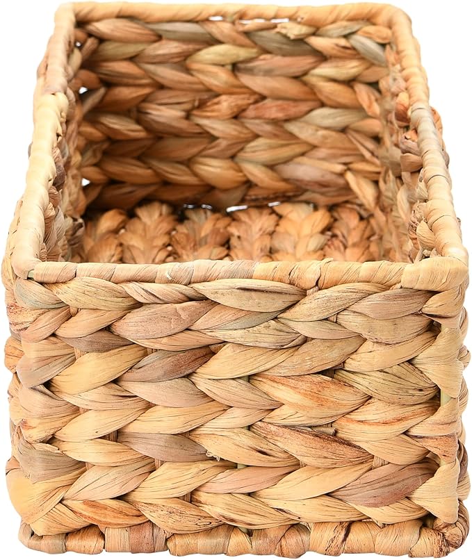 Household Essentials Water Hyacinth Rectangular Storage Basket with Handwoven Fibers and Iron Frame, Natural Finish