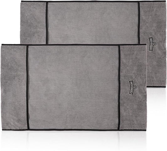 Microfiber Dog Grooming Bath Towel: Super Absorbent Soft Pet Grooming Towel Bath & Shower Supplies - Large Towels to Drying Dog Cat Pets Drying & Grommers (Gray, 2 Pcs)