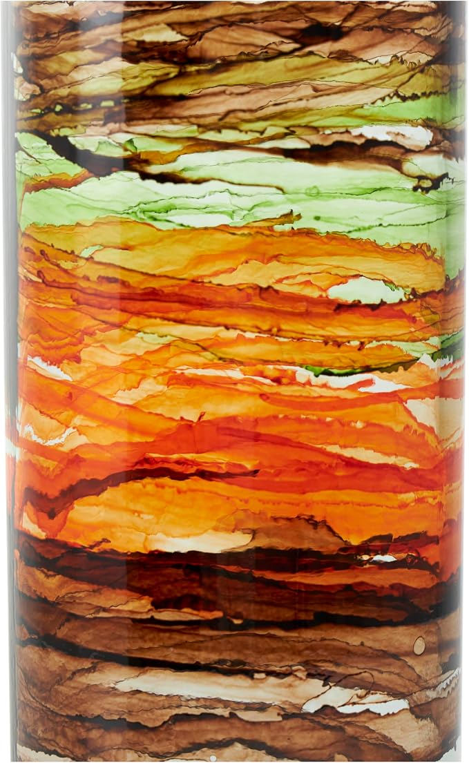 Deco 79 Recycled Glass Decorative Vase Abstract Centerpiece Vase with Swirled Colored Glass Bands, Flower Vase for Home Decoration 6" x 6" x 22", Clear