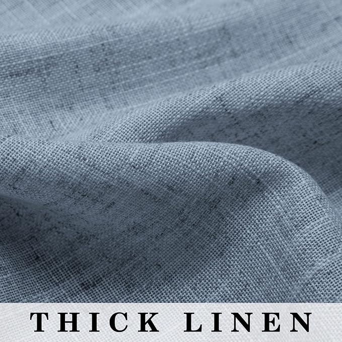 Dusty Blue Sheer Curtains 96 Inches Long for Sliding Glass Door 2 Panels Set Linen Curtains Semi Sheers for Bedroom Living Room Patio Boho Stone Blue
