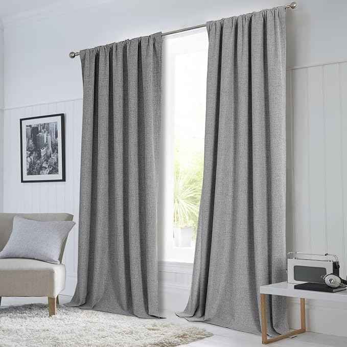 CUCRAF Custom Linen 100% Total Blackout Curtains, Light Grey Back Tab and Rod Pocket Curtain for Living Room Bedroom, Light Blocking Drapes Thermal Insulated 1 Panel (Custom Size, Color)