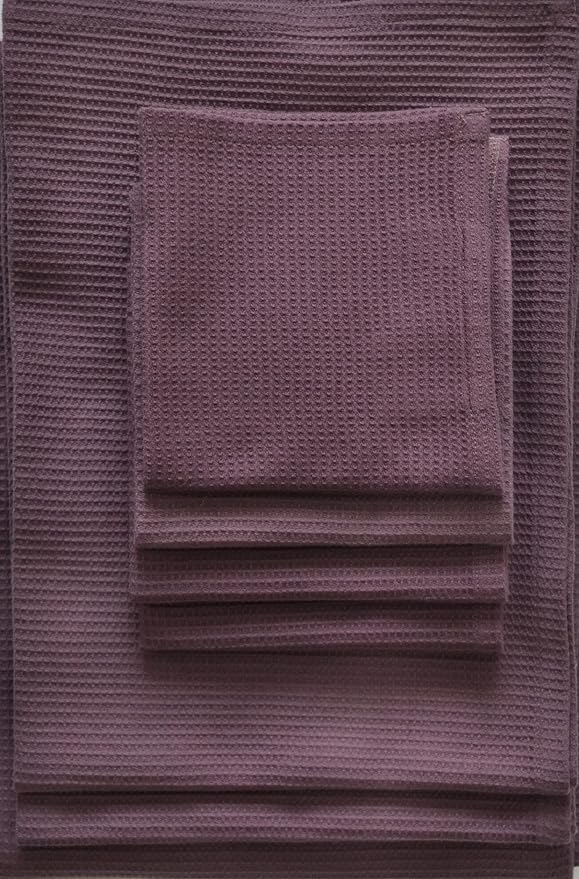 Bath Towel Set Waffle Organic Cotton GOTS Certified Burgundy Super ABSORBANT & Quick Dry NO SOFTENERS Environment Friendly 1xBATH 58x30.5, 2xHAND 29x20, 4xFACE 12x12INCH