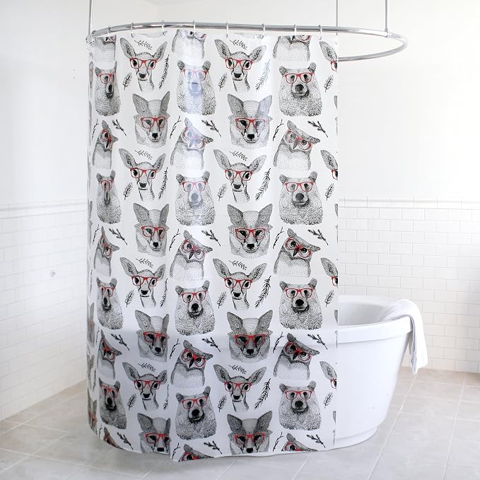 Splash Home Woodland Creatures PEVA 5G Plastic Shower Liner, Lightweight Shower Curtain Liner with 12 Rustproof Metal Grommet Holes 70” x 72” Heavy Duty Waterproof Shower Curtains for Bathroom, Red