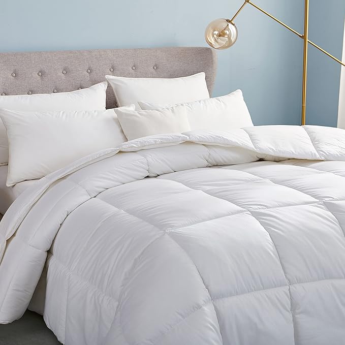 Luxurious Twin/Twin XL Size Hard-to-FIND 65 Oz Fill Weight Goose Down Alternative Comforter, 600 Thread Count 100% Egyptian Cotton Cover, 700 Fill Power, Solid White Color