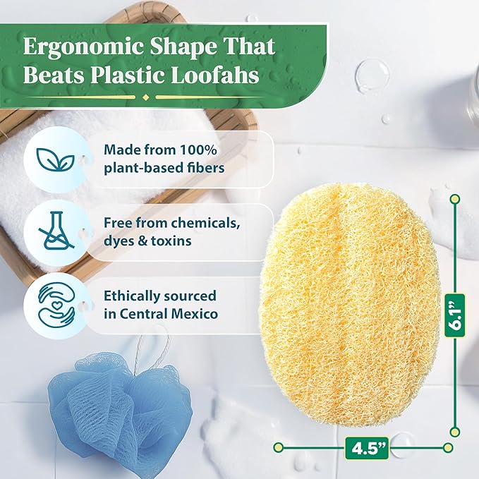 Natural Loofah Exfoliating Body Scrubber (8 Pack) - Organic Loofah for Body - Biodegradable Shower Luffa - Natural Bath Sponges Loufa - Estropajos para el Cuerpo