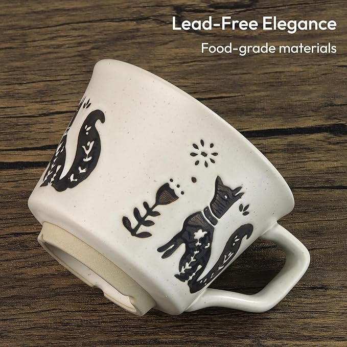Ceramic Coffee Mug, 11 oz Small Novelty Unique Teacup with Handle, Stoneware Cup for Tea Mocha Latte Cappuccino (Fox)