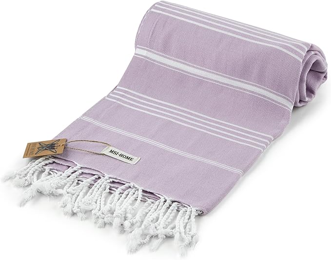 100% Organic Turkish Cotton Beach and Bath Towel, Peshtemal Towel Blanket, Quick Dry Sand Free, Oversized Light Compact, Diamond Weave, Prewashed, 71 x 39 Inches (Lilac)