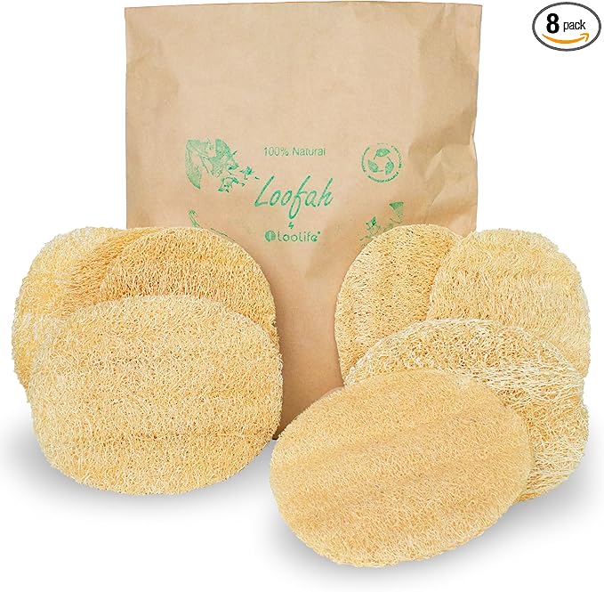 Natural Loofah Exfoliating Body Scrubber (8 Pack) - Organic Loofah for Body - Biodegradable Shower Luffa - Natural Bath Sponges Loufa - Estropajos para el Cuerpo