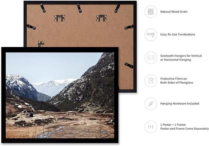 Monem Art Scandinavian Mountain Cabin Landscape Photography Print - Nordic Nature Scenic Art Poster - Wall Decor for Living Room, Bedroom or Office - 8x10 Black Framed Wall Art by Mareike Bohmer