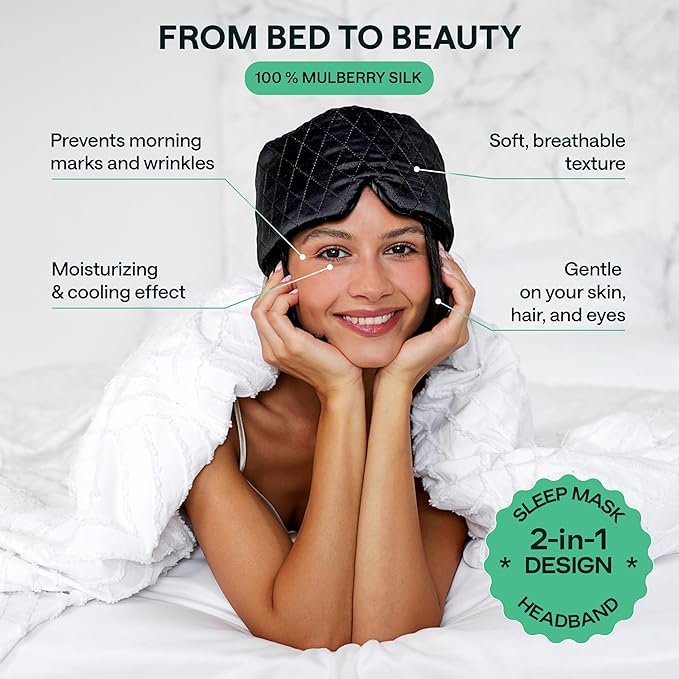 100% Mulberry Silk Sleep Mask – Total Blackout Eye Mask for Sleeping, Adjustable No-Snag Velcro Strap, Lightweight & Gentle on Skin & Hair, Travel-Ready – Mothers Day Gift for Mom & Wife