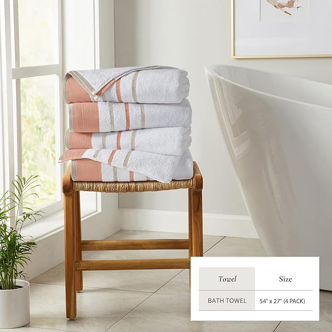 Great Bay Home Decorative Bath Towel Set - Cotton 4 Pack 54x27 Bath Towel Set - Durable Towels for Bathroom Decor (Dusty Rose/Cappuccino)