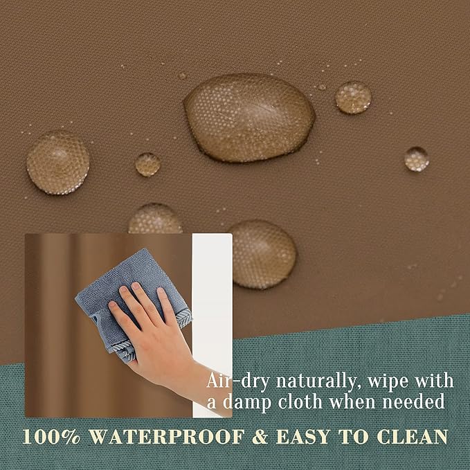 No Hook PEVA Shower Curtain or Liner - 8G Heavy Duty Brown Bathroom Shower Curtain No Hooks Required, Waterproof Plastic & PVC Free, Standard Size 71 x 74, Brown