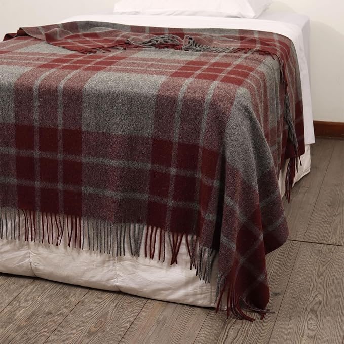 Superfine Alpaca Wool Throw Blanket - Lightweight Alpaca Merino Wool Throw Blankets | Soft Peruvian Alpaca Blanket Wool Blanket Scottish Design 70" x 60" (Dark Burgundy/Charcoal Gray/Gray)
