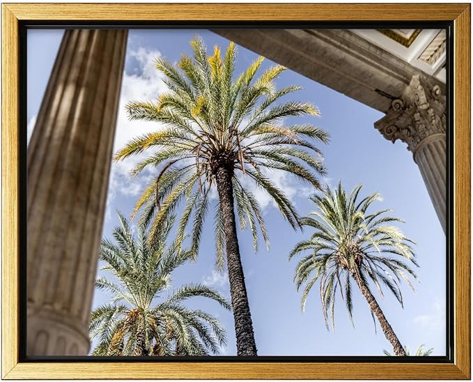 Monem Art Palermo Palm Trees Sicily Print - Tropical European Architecture Poster - Wall Decor for Living Room, Bedroom or Office - 16x20 Gold Framed CANVAS Wall Art by Mareike Bohmer