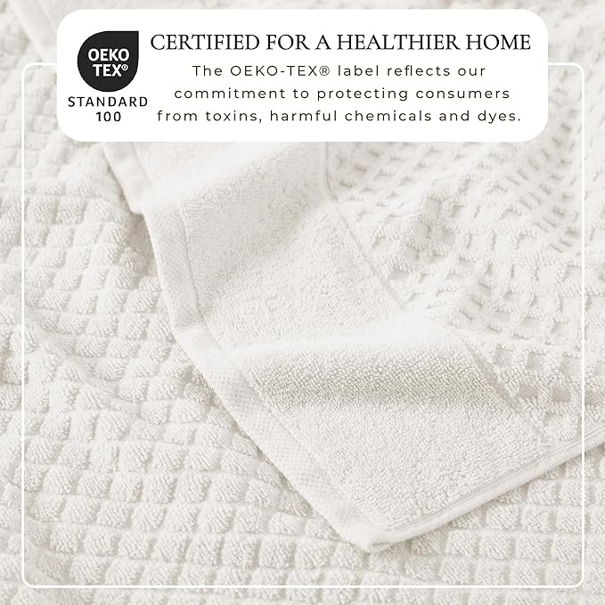 Great Bay Home Bath Towels - 100% Cotton 6 Piece Towel Set - Diamond Waffle Weave - Absorbent, Durable, Quick-Dry Towels for Bathroom (Ivory)
