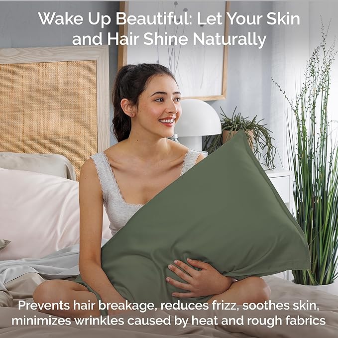 Pillow Cases King Size Set of 2 Pillowcases 100% Viscose from Bamboo Cooling Pillowcases, Soft & Breathable Pillow Case with Envelope Closure, Green Pillow Cases (Moss)