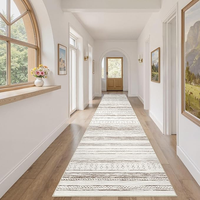 Tortania Area Rug 3x8 Runner Rugs - Washable Soft Neutral Boho Moroccan Farmhouse Rug Indoor Floor Carpet for Living Room Bedroom Kitchen Entryway Under Dining Table Home Office Decor - Cream Brown
