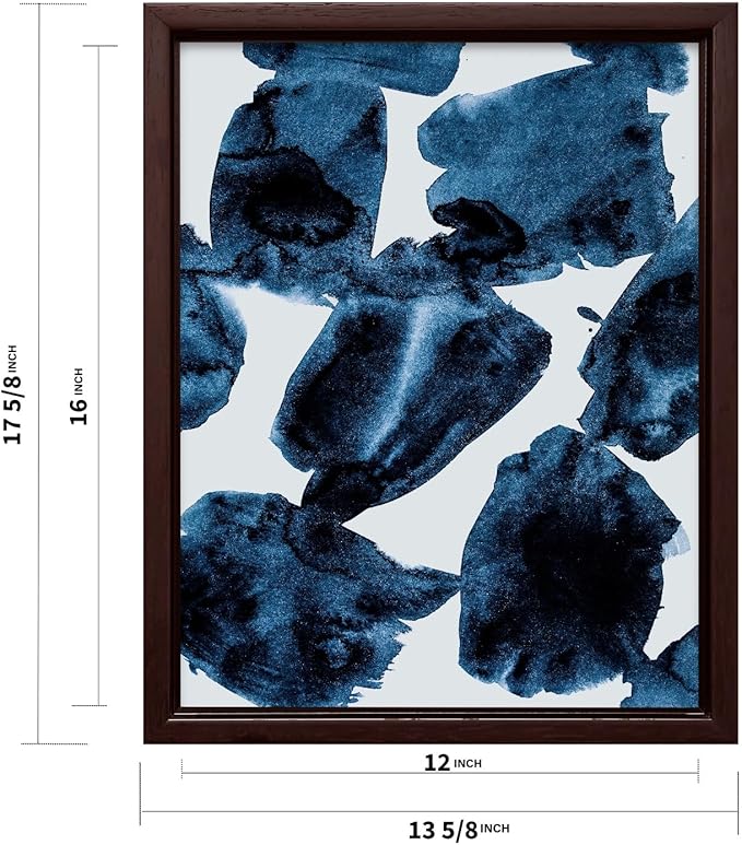Monem Art Blue Abstract Watercolor Texture Print - Minimalist Modern Art Poster - Wall Decor for Living Room, Bedroom or Office - 12x16 Brown Framed CANVAS Wall Art by Mareike Bohmer