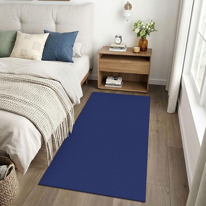 EARTHALL Woven Runner Rug 3x6 Ft Washable Runners for Hallways Wide Non Slip Entryway Rug Braided Kitchen Runner Indoor Floor Carpet for Entryway, Hallway, Kitchen, Bedroom, Royal Blue/Navy