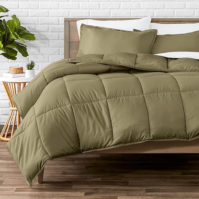 Bare Home Comforter Set - King/California King Size - Ultra-Soft - Goose Down Alternative - Premium 1800 Series - All Season Warmth (King/Cal King, Olive)