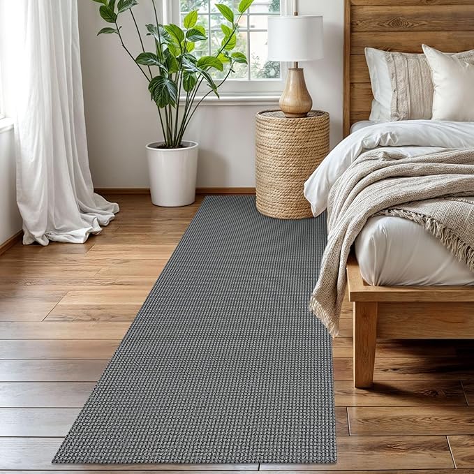 EARTHALL Woven Runner Rug 3x8 Ft Washable Runners for Hallways Wide Non Slip Rubber Backed Kitchen Runner Braided Indoor Floor Carpet for Entryway, Hallway, Kitchen, Bedroom, Dark Gray