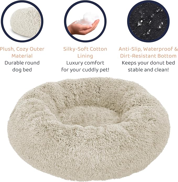 Donut Dog Bed - Premium Comfort for Anxiety Relief - Fluffy & Calming Design with Ultra-Plush Support | Cozy Round Dog Bed with Super Soft Circle Style (Cream, Small)