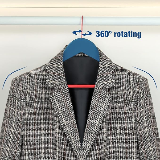TOPIA HANGER Premium Wooden Hangers with Non-Slip Pant Bar, 360°Swivel Hook and Shoulder Notches, 30 Pack Solid Wood Clothes Hangers for Suit, Coat, Jacket, Camisole(Blue/Red)-CT35BR30