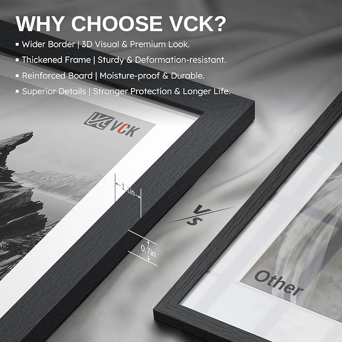 VCK 14x22 Picture Frame Set of 4 - Black, Gallery-Quality Wood Poster Frames, 1.1-Inch Wide Border, Polished Plexiglass, Vertical or Horizontal Wall Display for Photo/Art/Prints, Black