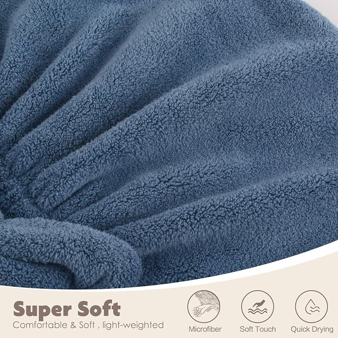 SUNLAND Large Microfiber Hair Drying Caps with Bow knot Fast Drying Shower Cap Soft and Absorbent hairWrap Hair Turban Bath Caps for Curly Thick and wet Hair 11 X 13.4 inch 2 Pack Dark Blue