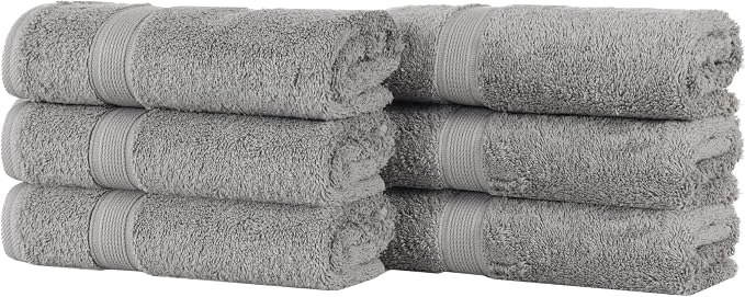 Superior 100% Organic Cotton Hand Towel Set of 6, Daily Use for Bathroom, Kitchen, Guest Bath, Quick Dry Small Towels, Face, Hand, Gym, Spa, Hotel, Absorbent, Essentials, Oregon Collection, Silver
