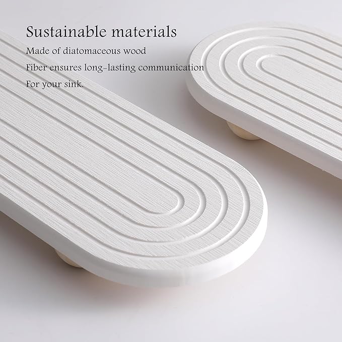 2PCS Water Absorbing Stone Tray for Sink, Quick Drying Diatomite Bathroom Tray Countertop, Stone Drying Mat for Kitchen Counter Faucet, Soap Dish Dispenser Vanity Organizer, White-11.8" x 4"