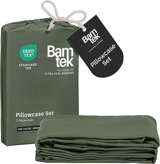 Pillow Cases King Size Set of 2 Pillowcases 100% Viscose from Bamboo Cooling Pillowcases, Soft & Breathable Pillow Case with Envelope Closure, Green Pillow Cases (Moss)