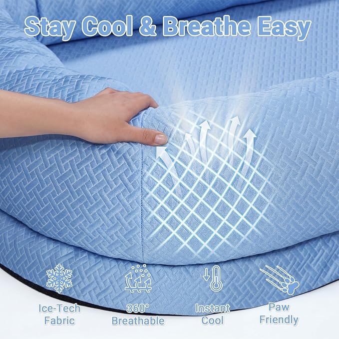 WROS Cooling Human Dog Bed for Summer, Breathable Washable Floor Lounger for People & Pets, 57'' x 35'' x 10'', Ocean Blue, Pet Bed for Hot Weather Relaxing