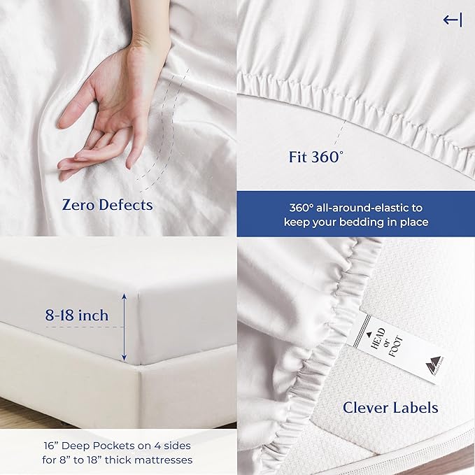 Mayfair Linen 100% Organic Cotton Percale Weave Fitted Sheet King Size, White, 1 Deep Pocket King Fitted Sheet, Fits Mattress Upto 16" Crisp and Cool Bed Linen, Luxury GOTS Certified Sheets