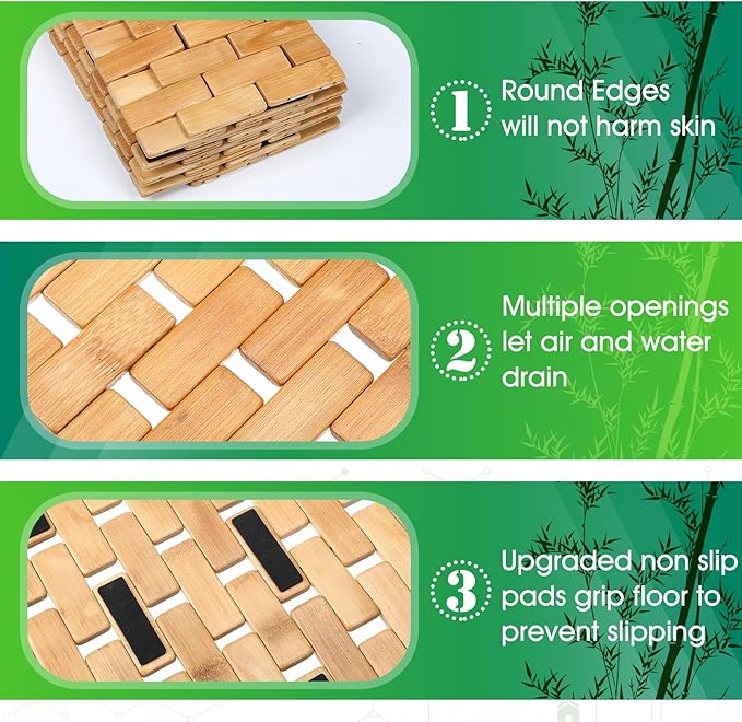 Bamboo Bath Mat Large Long Wood Bath Mat,16x48 Inch Non Slip Bamboo Shower Floor Mat Wooden Bathroom Mat for Bathtub,Spa,Door,Sauna or Outdoor (Natural Lattice)