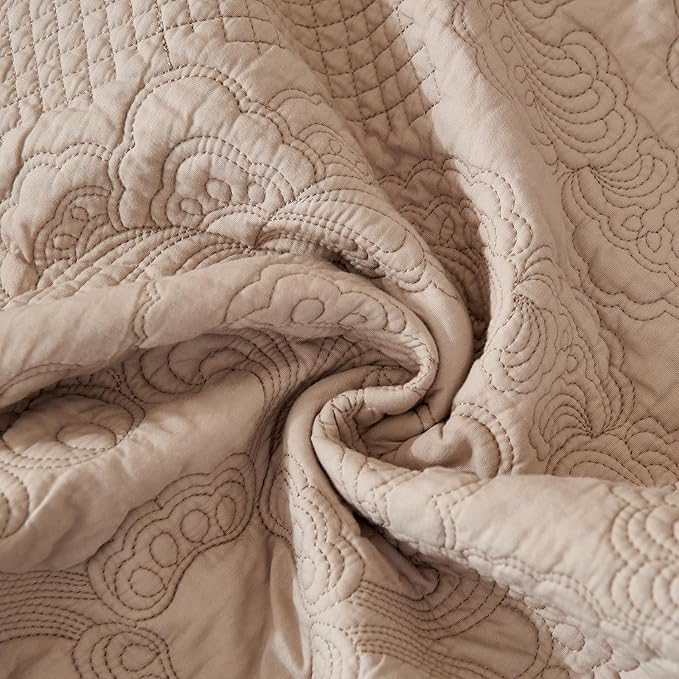 vctops Set of 2 Decorative Cotton Quilted Throw Pillow Covers 18x18 Cozy Boho Farmhouse Embroidery Cushion Cover Soft Accent Pillowcase for Couch Sofa Bed (Khaki,18"x18")