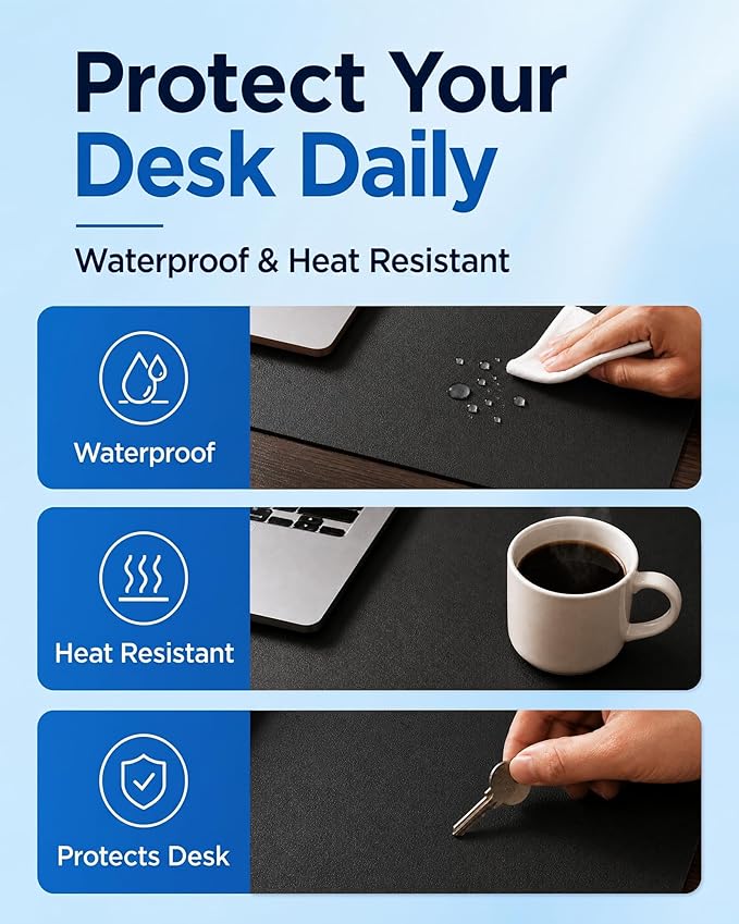 Aothia Cork Desk Mat - Dual-Sided Extra Large Desk Pad & Keyboard Mat, Long PU Leather Desk Protector, Waterproof Desktop Blotter (47" x 17", Black)