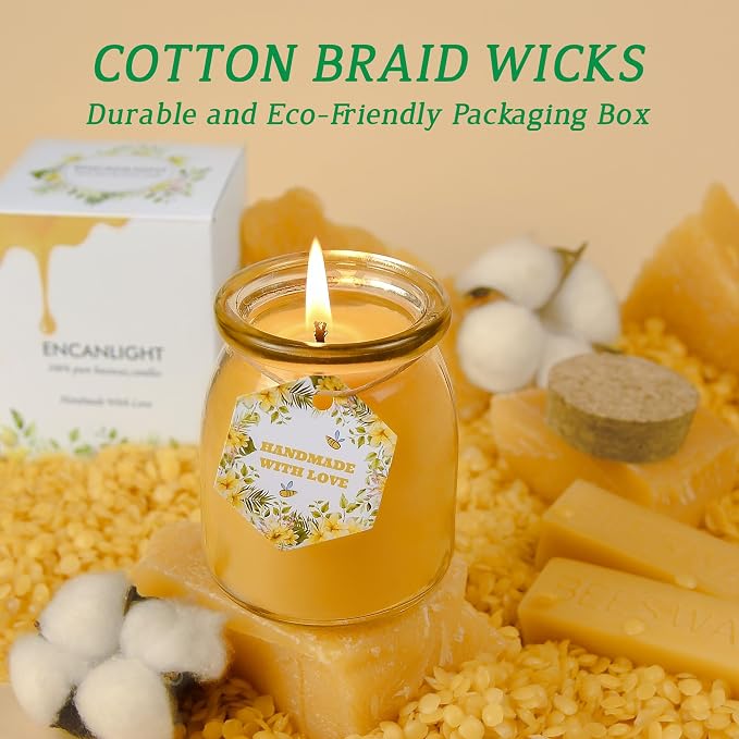 Natural Beewaxs Candles, Unscented Beewaxs Candles in Glass Cup, 6.8oz 32 Hours Long Lasting, Pure Cotton Wick and Stress Relief, Home Gifts（Yellow,2pcs）