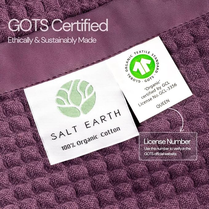 Salt Earth GOTS Certified 100% Organic Cotton Throw Blanket, 55" X 60" Blankets & Throws for Bed, Throw Blanket for Couch,Modern & Cozy Blanket, All Season Waffle Blanket, Soft Blanket (Plum Perfect)