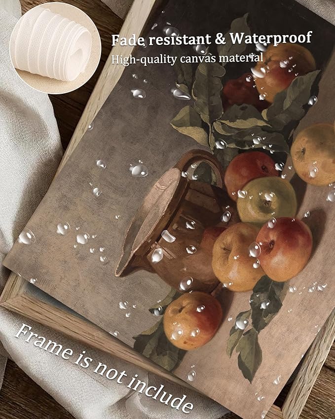 Vintage Gallery Wall Art for Home Decor, Farmhouse Kitchen Canvas Wall Decor Artwork, Antique Rustic Apple Still Life Oil Painting Print Fruit Painting for Bathroom, Living Room, Desktop - 8x10Inch Unframe