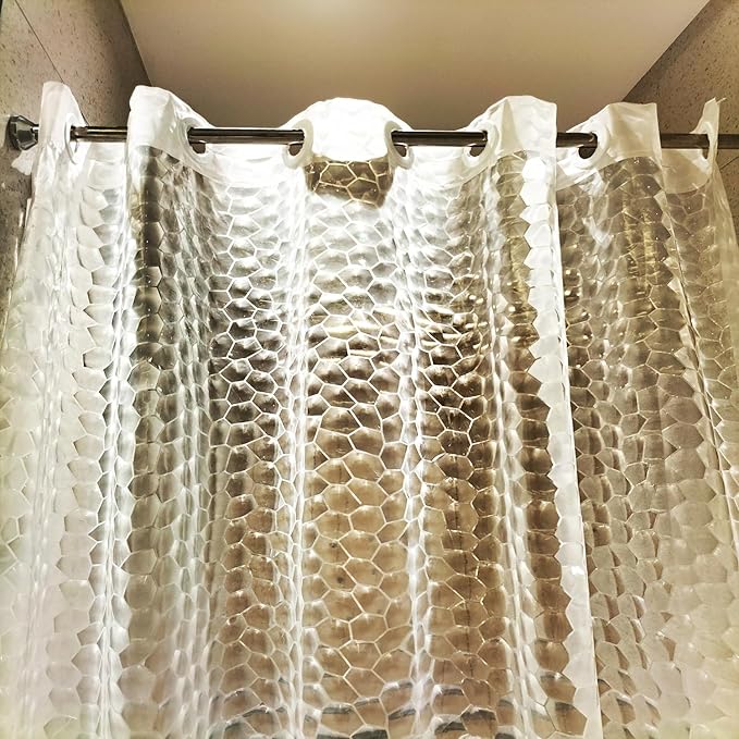 No Hook Shower Curtain or Liner - 8G Heavy Duty Cobblestone Bathroom Shower Curtain No Hooks Required, Waterproof Plastic & PVC Free, Standard Size 71 x 74, Pebble (Water)