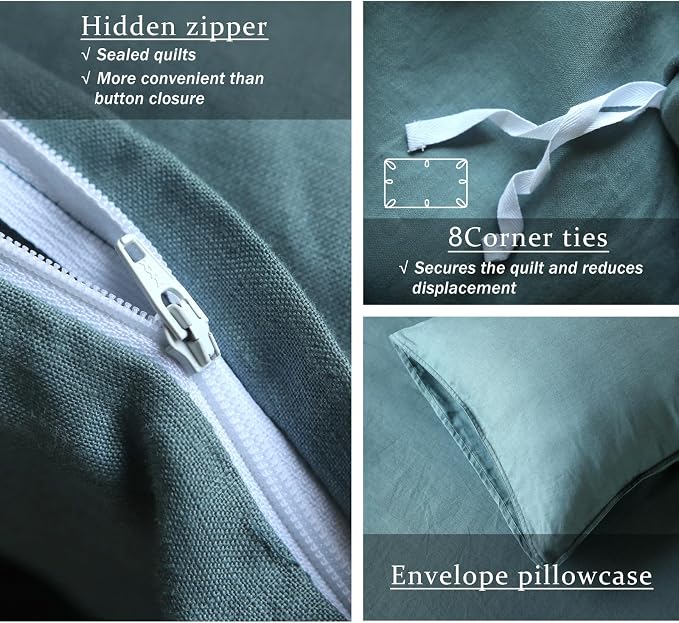 XZ XIFA Blue Linen Duvet Cover Queen, 100% Washed French Flax Linen Bedding with Zipper Closure, Cooling for Hot Sleepers, Textured Bed Sets - 1 Duvet Cover and 2 Pillowcases