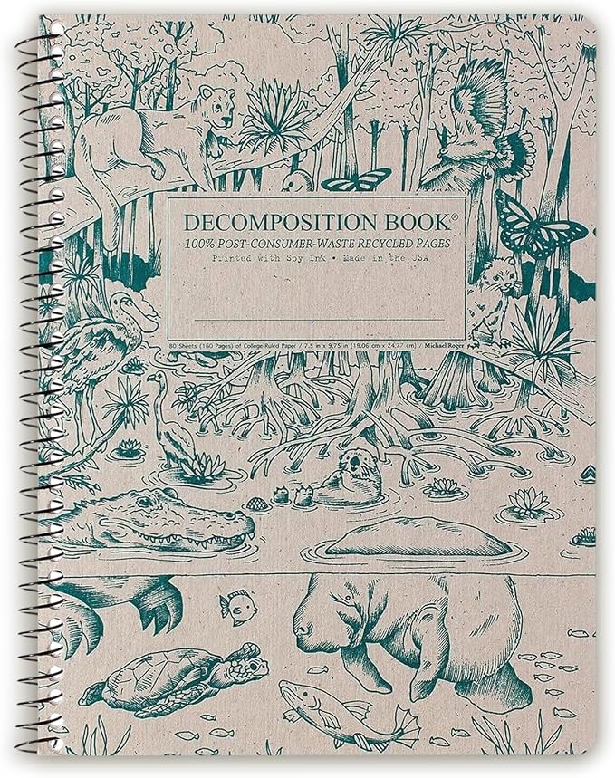 Decomposition Everglades College Ruled Spiral Notebook - 9.75 x 7.5 Journal with 160 Lined Pages - 100% Recycled Paper - Notebooks for School Supplies, Home & Office - Made in USA