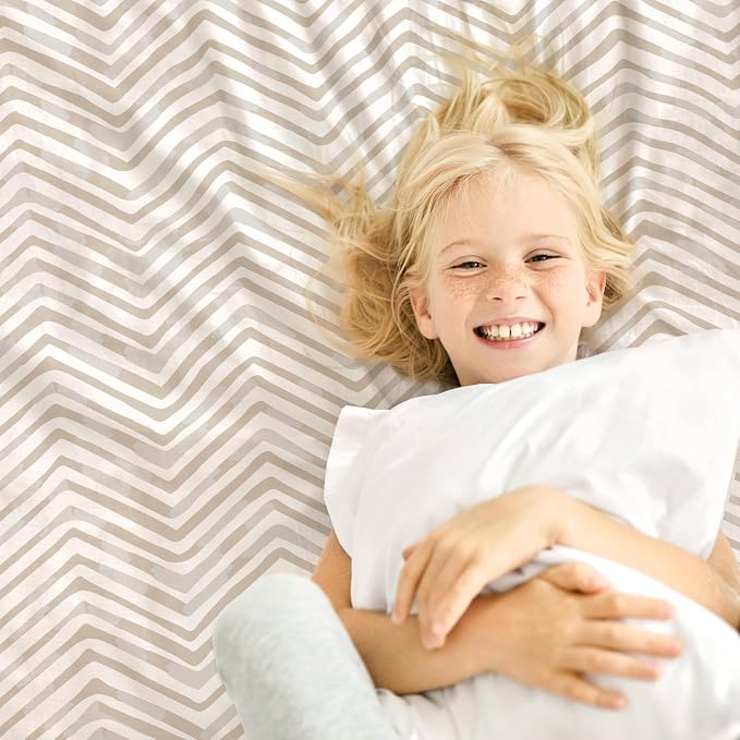 MakeMake Organics Organic Sheet Set Queen (4 Piece) GOTS Certified Organic Cotton Sheets 300 TC Sateen Soft Fitted Sheet Flat Sheet Pillow Cases Toddler Kids (Herringbone)
