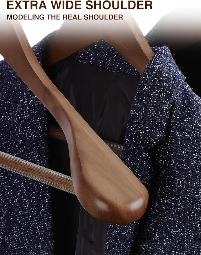SMARTOR Wooden Suit Hangers for Men 8 Pack, Wide Shoulder Wood Suit Hangers with Non Slip Pant Bar, Wide Hanger for Suits, Coats, Jackets, Walnut